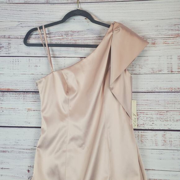 Eliza J One Shoulder Satin Sheath Dress 10 Dusty Rose Glam Event Lux Wedding NWT - Picture 4 of 16
